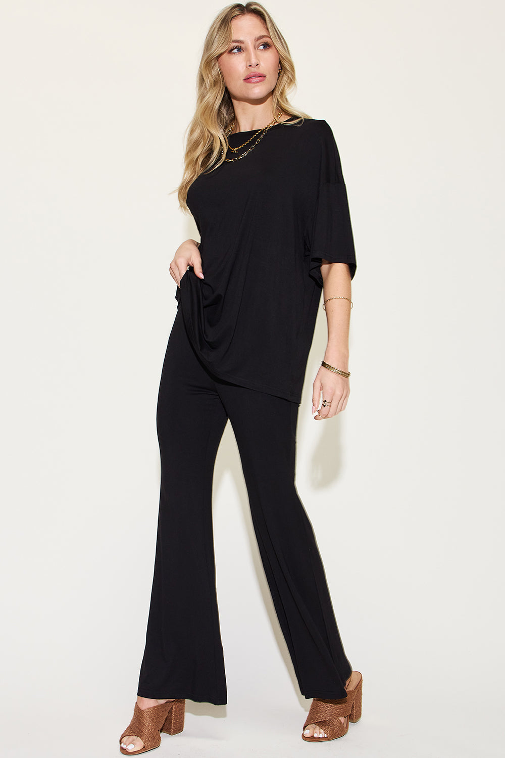 Bamboo Drop Shoulder and Flare Pants Set