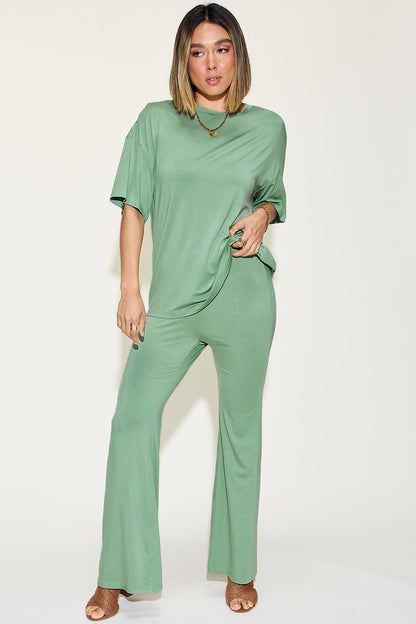 Bamboo Drop Shoulder and Flare Pants Set