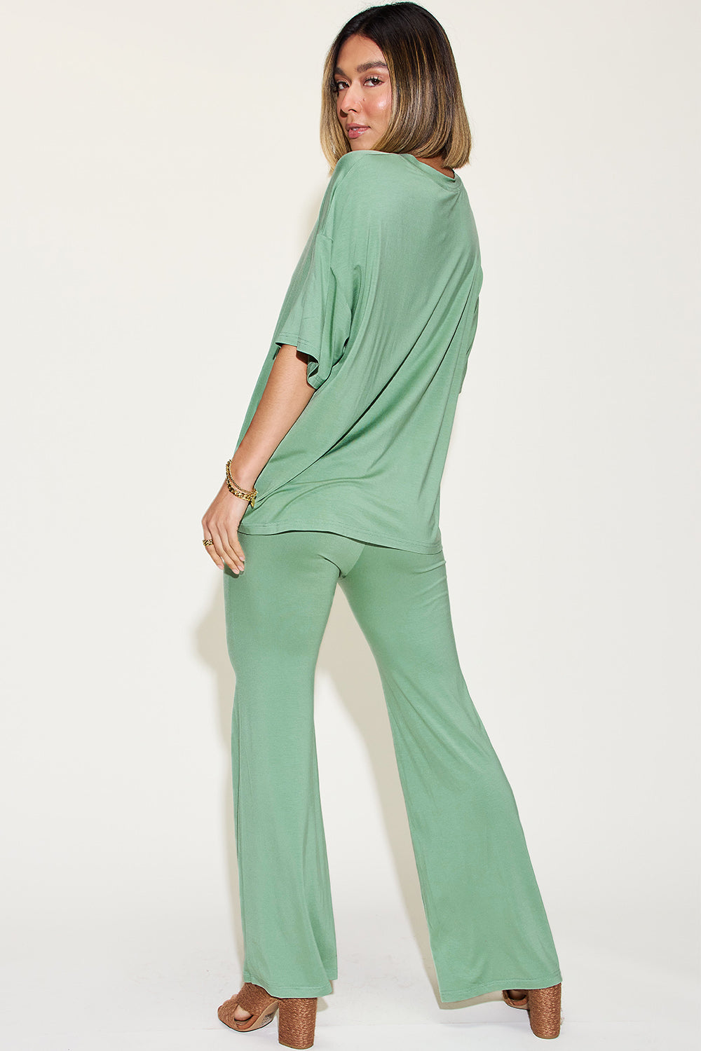 Bamboo Drop Shoulder and Flare Pants Set
