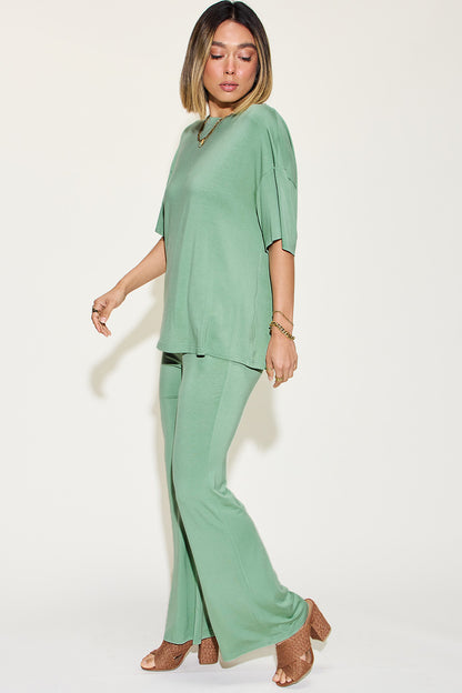 Bamboo Drop Shoulder and Flare Pants Set
