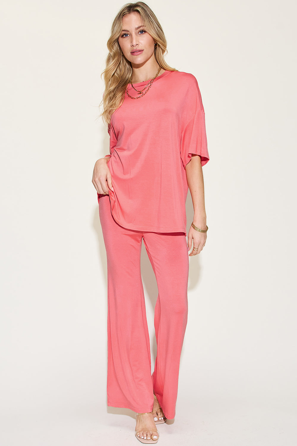 Bamboo Drop Shoulder and Flare Pants Set