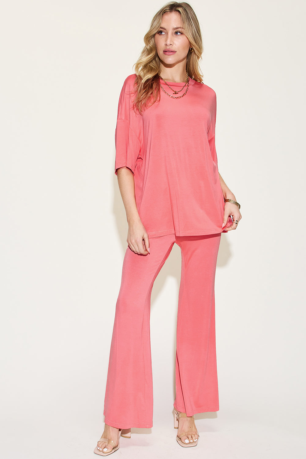Bamboo Drop Shoulder and Flare Pants Set