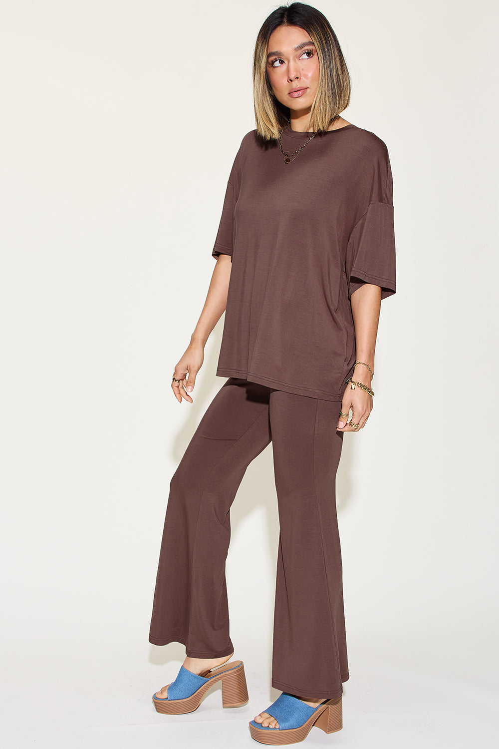 Bamboo Drop Shoulder and Flare Pants Set