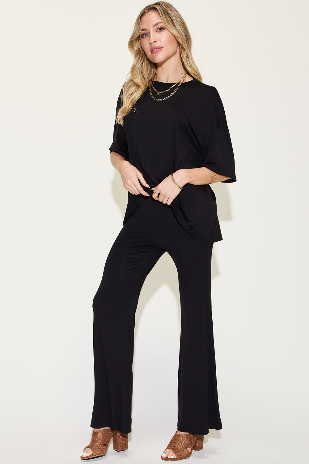Bamboo Drop Shoulder and Flare Pants Set